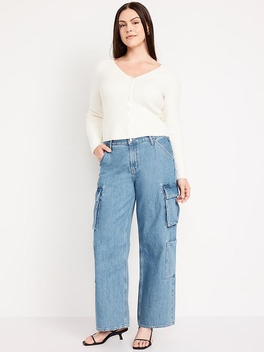 Mid-Rise Baggy Wide-Leg Cargo Jeans Product Image