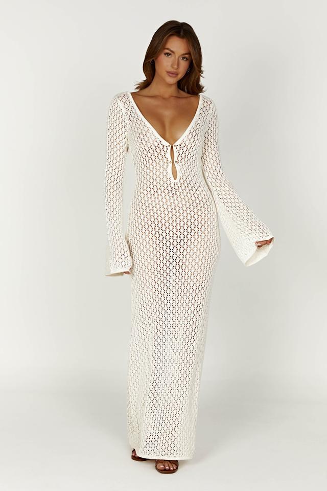 Kayleigh Crochet Fishtail Flare Sleeve Maxi Dress - White Product Image