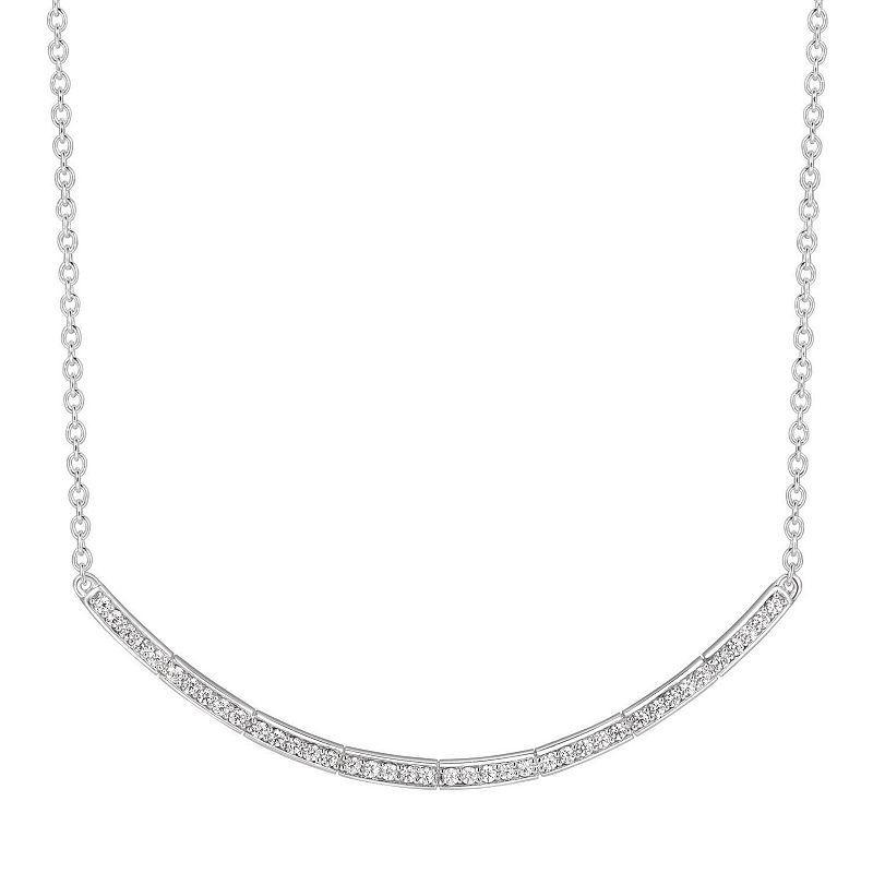 Sterling Silver 1/3 Carat T.W. Diamond Curved Bar Link Necklace, Womens White Product Image