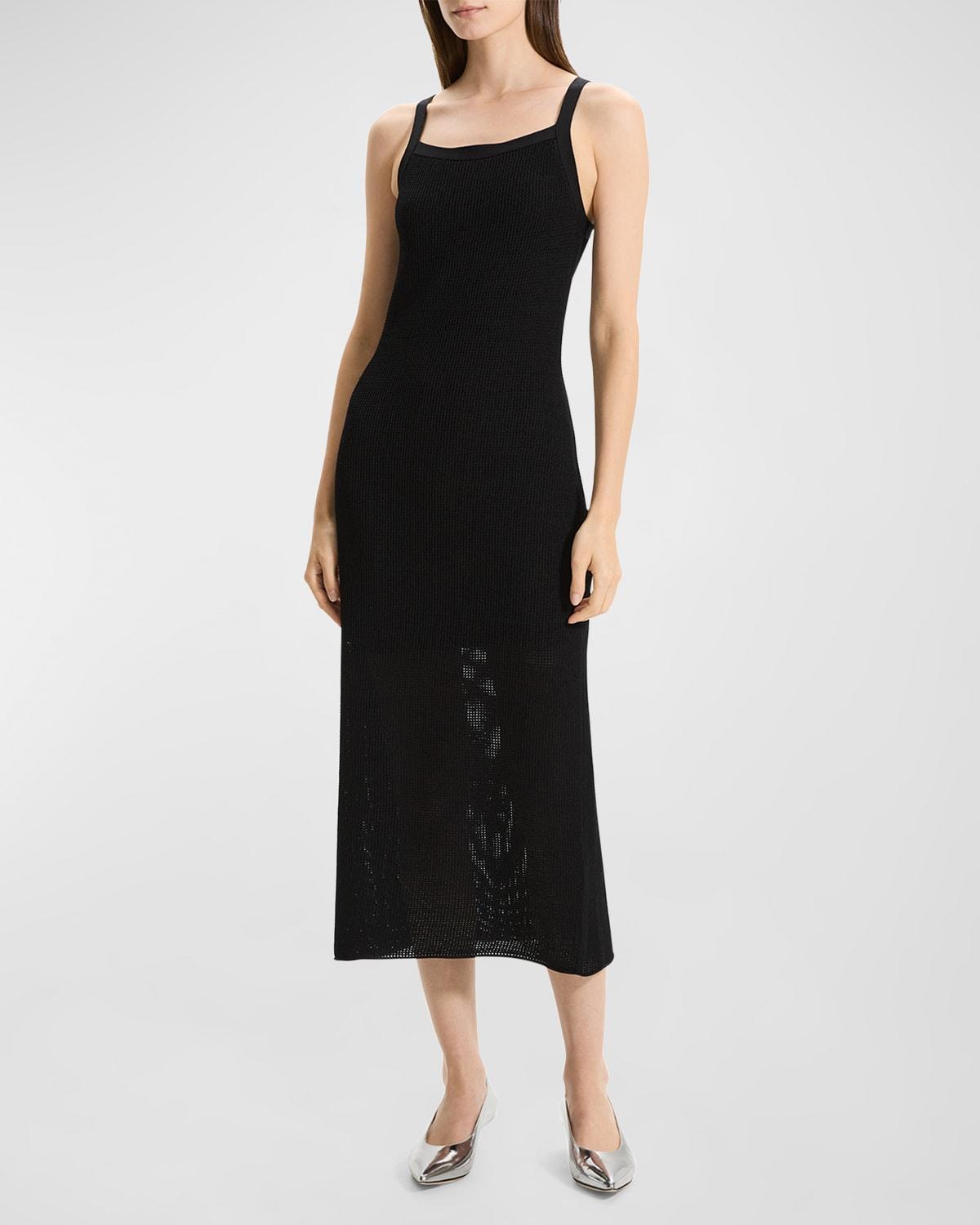 Pointelle Sleeveless Square-Neck Midi Dress Product Image