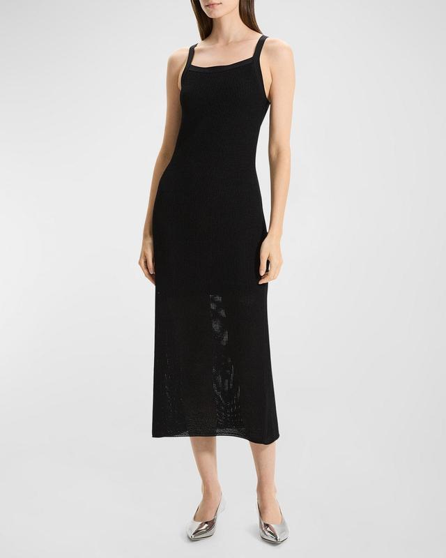 Womens Sleeveless Pointelle Knit Midi-Dress Product Image