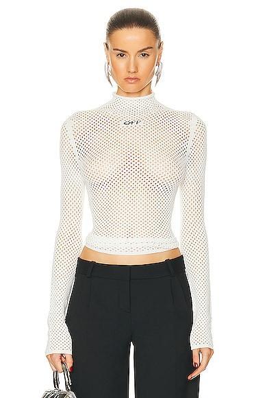 OFF-WHITE Long Sleeve Turtleneck Sweater in White Product Image