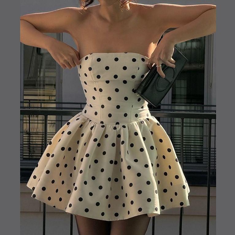 Strapless Dotted Mini A-Line Dress Product Image