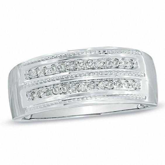 Men's 1/5 CT. T.w. Diamond and Milgrain Wedding Band in 10K White Gold Product Image