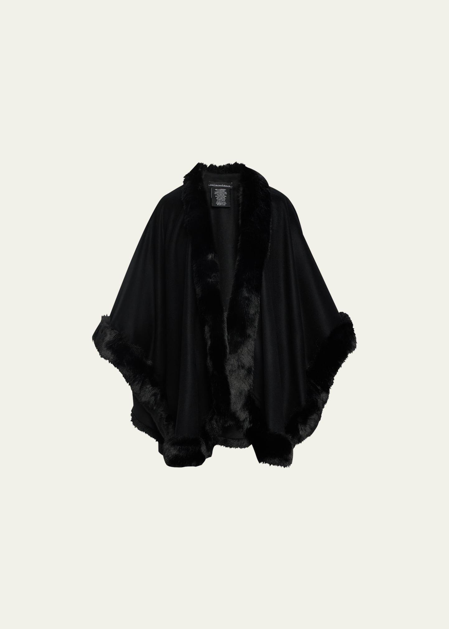 Faux Fur Trim Cashmere Cape Product Image