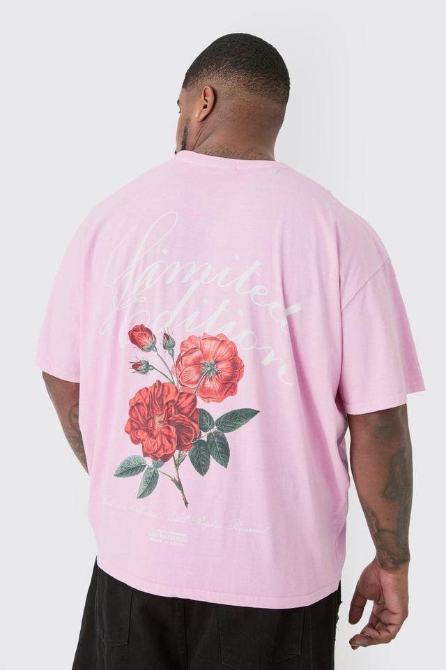 Plus Limited Edition Floral Backprint Graphic T-shirt In Pink | boohooMAN USA Product Image