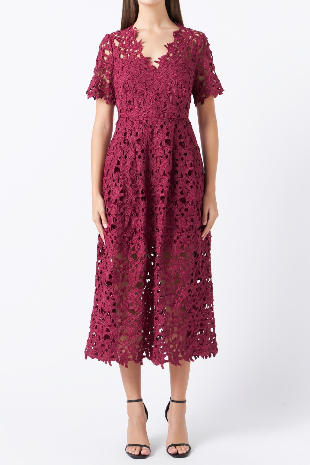 Womens All Over Lace Short Sleeves Midi Dress Product Image