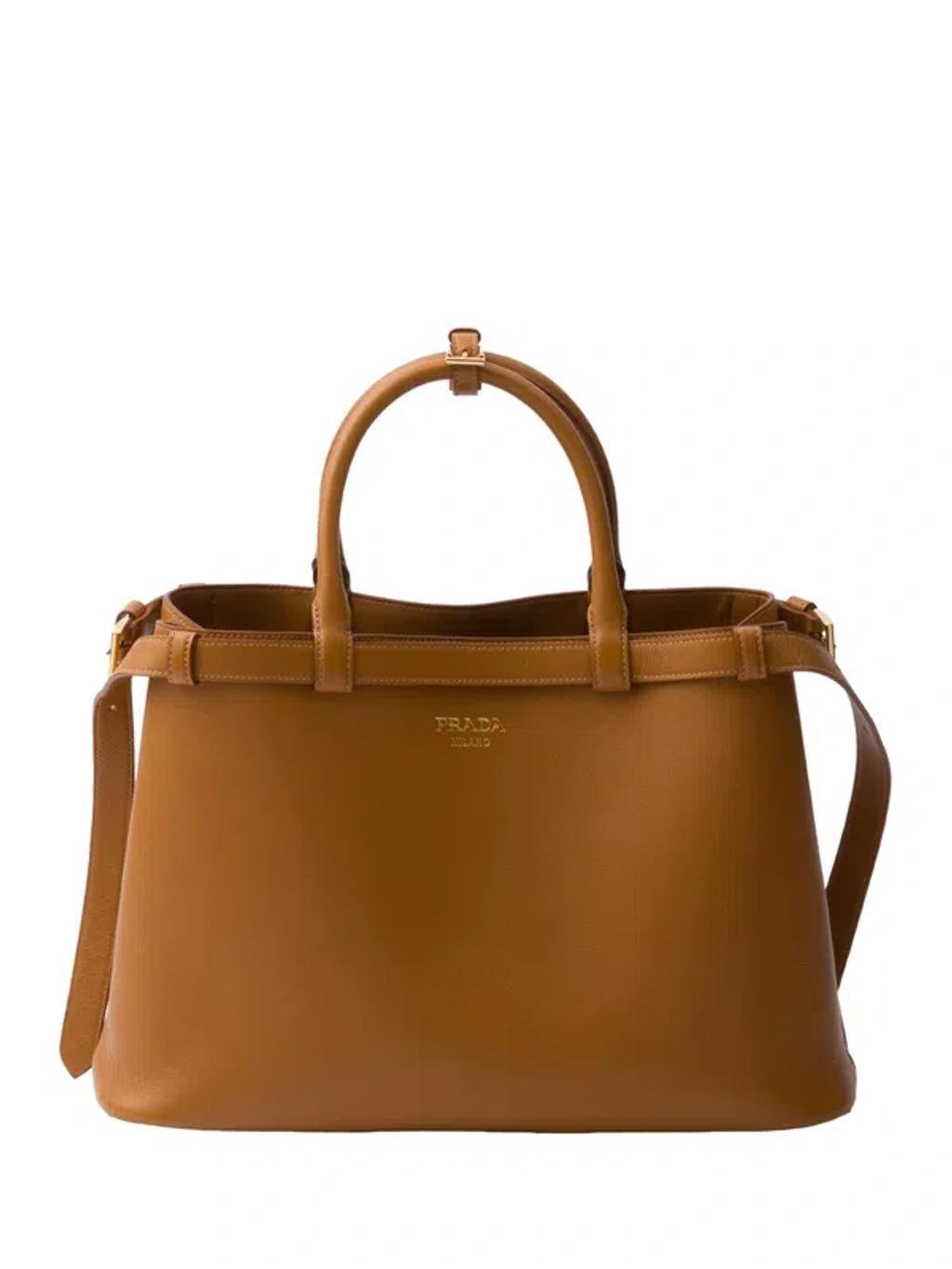 PRADA Caramel Leather Medium  Buckle Handbag In Brown product image