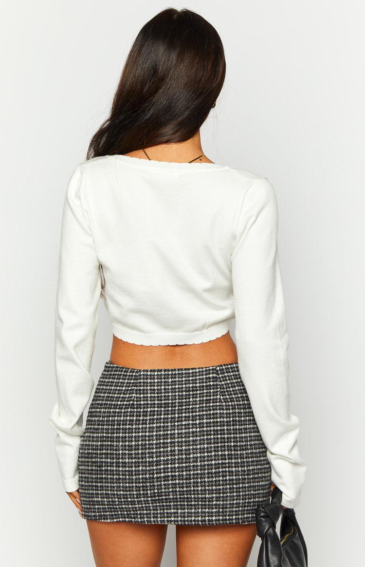 Liam White Long Sleeve Crop Top Product Image