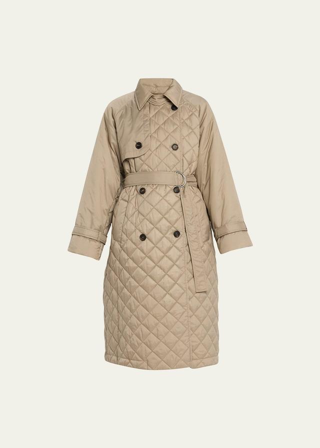 Womens Water Resistant Nylon Quilted Trench Coat Product Image