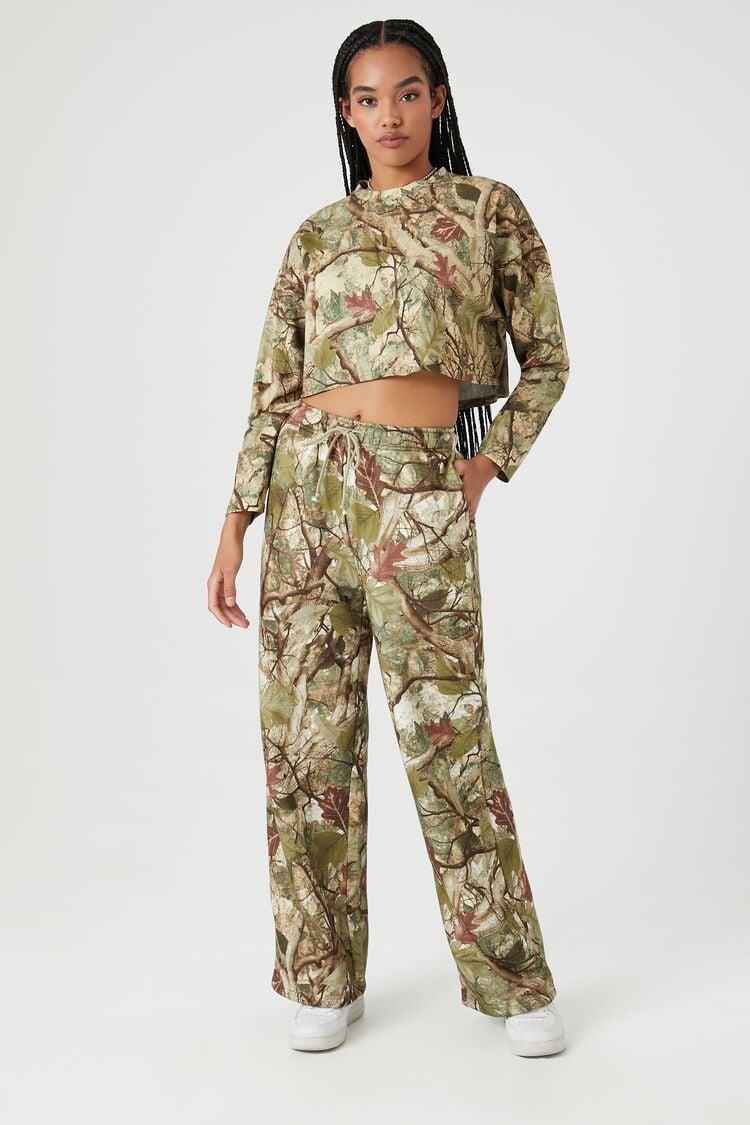 Fleece Leaf Print Sweatpants | Forever 21 product image