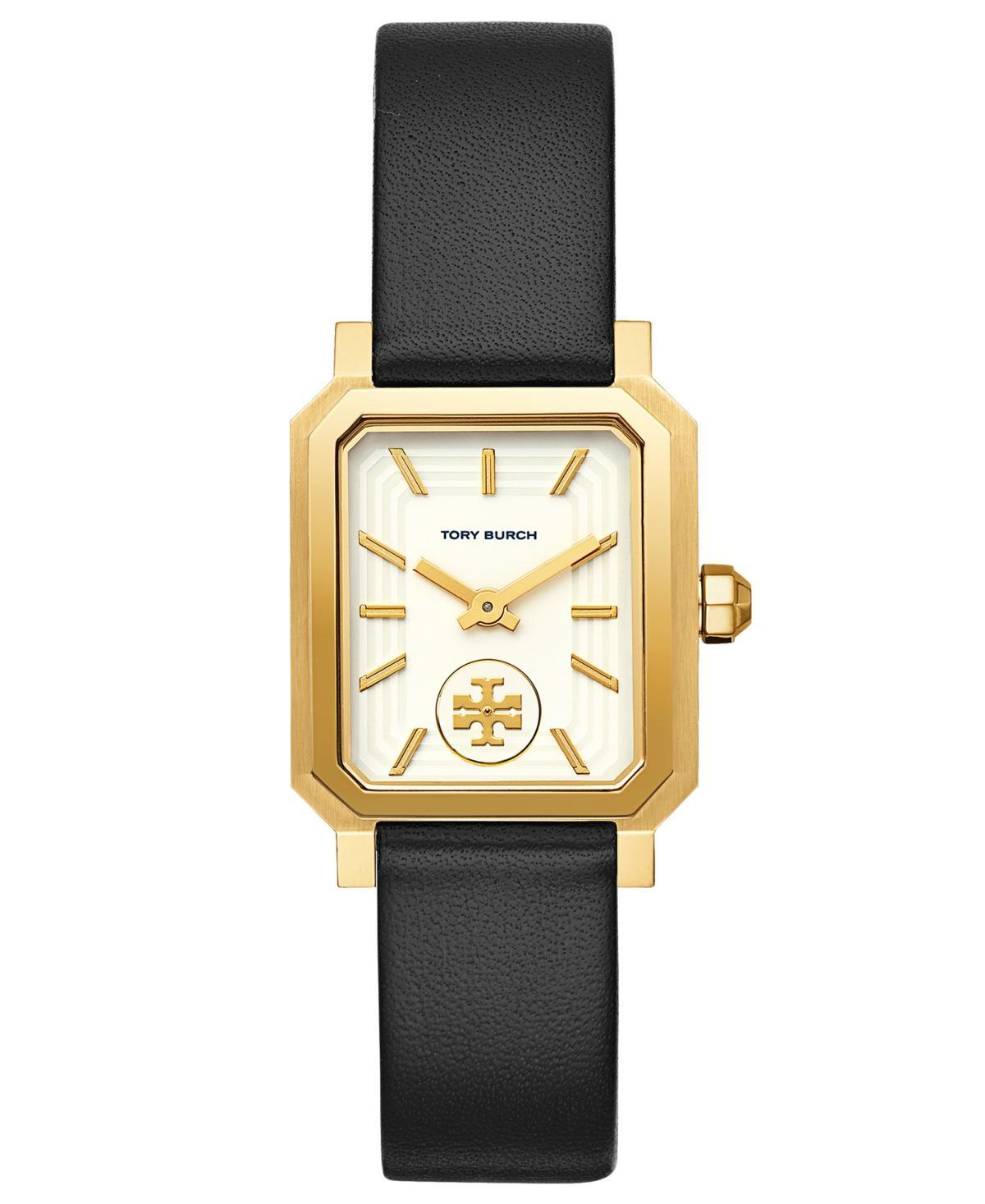 Tory Burch Womens Robinson Black Leather Roller Bar Strap Watch 27x29mm - Black/gold Product Image