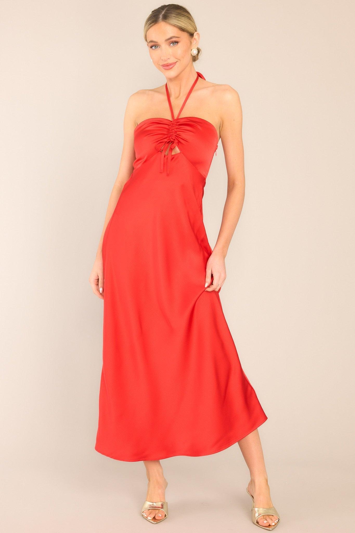 MINKPINK Sonia Halter Neck Red Midi Dress Product Image