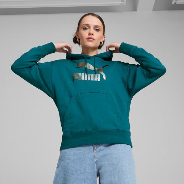 PUMA CLASSICS Shiny Logo Women's Hoodie Product Image