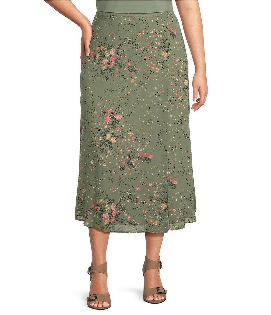 Investments Plus Size Floral Soft Separates Side Zip Lined Coordinating Midi Skirt Product Image