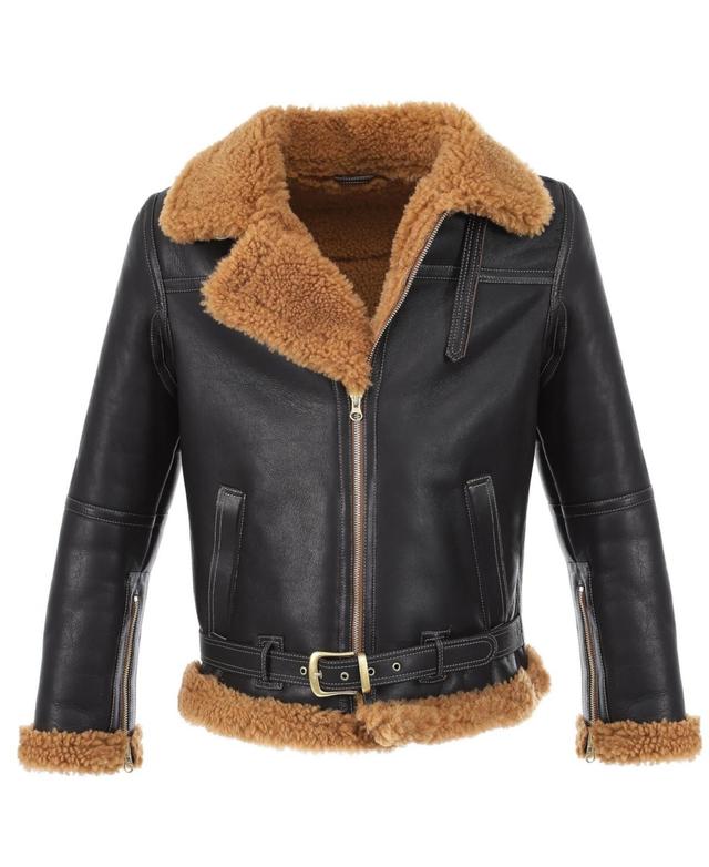 Furniq Uk Mens Aviator Jacket, Silky Brown with Ginger Curly Wool Product Image