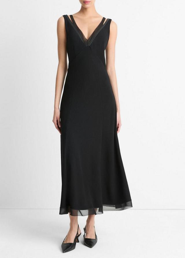 Chiffon and Faux-Leather Layered Slip Dress Product Image