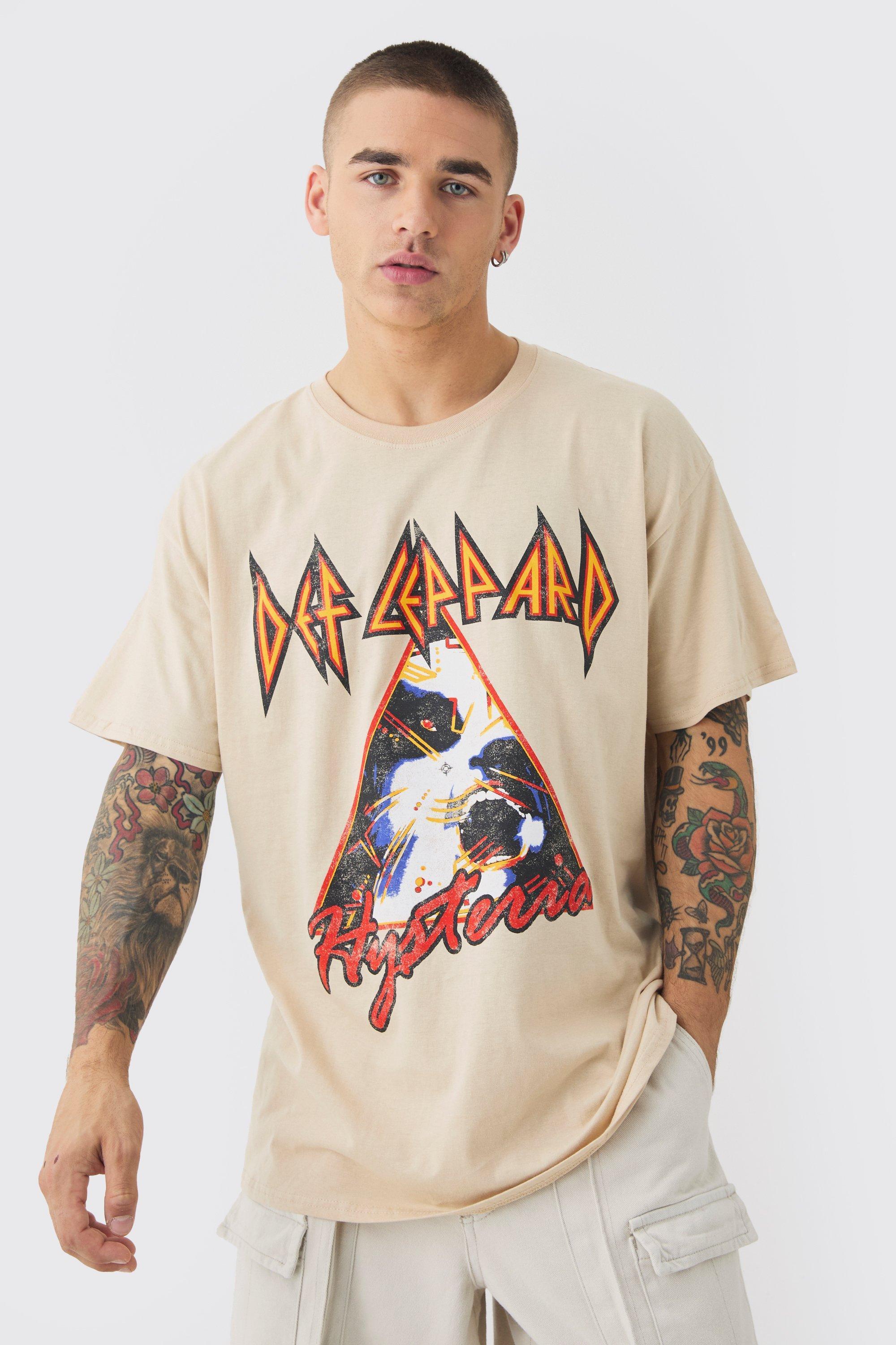 Mens Beige Oversized Def Leppard Tour Wash License T-shirt, Beige Product Image