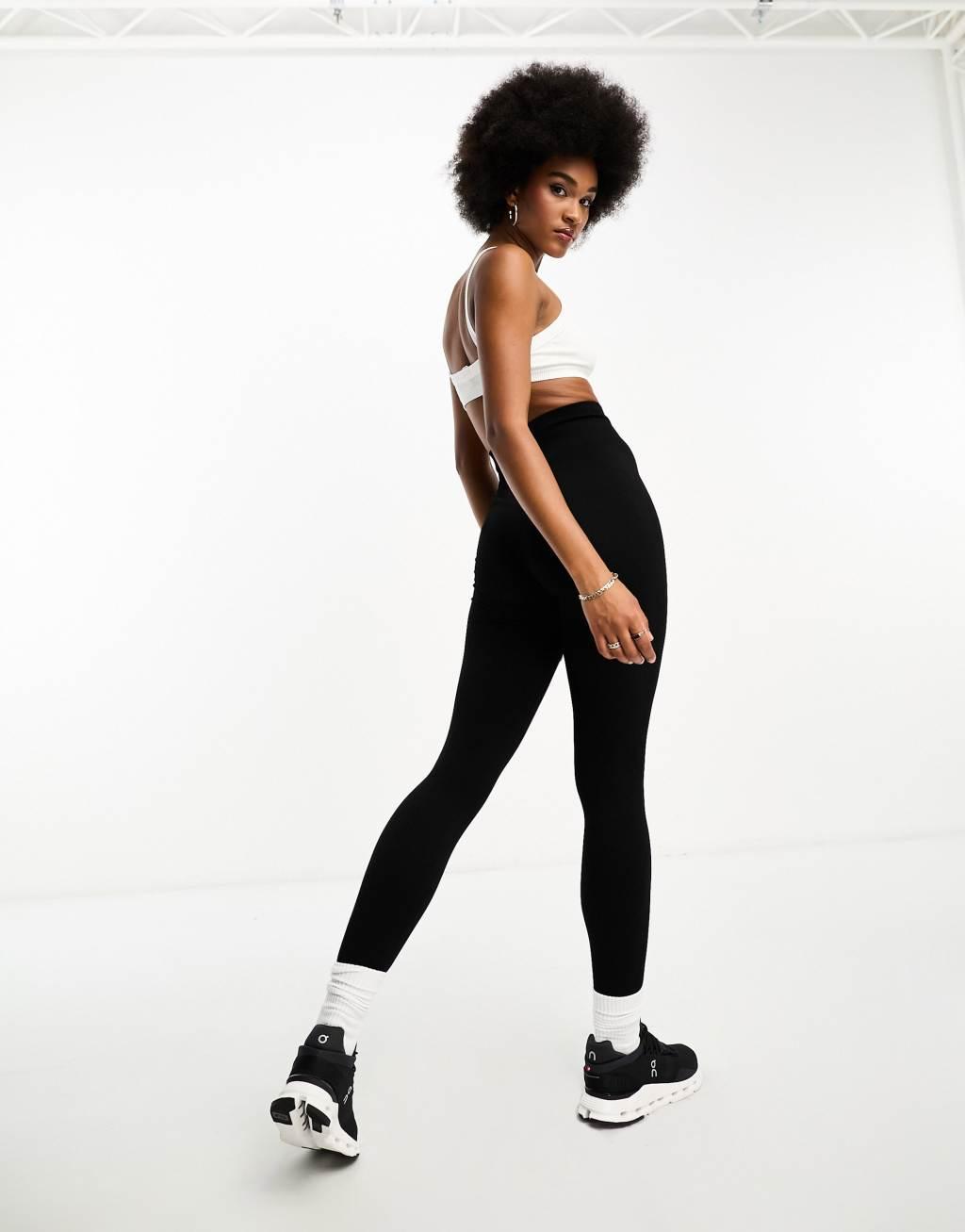 ASOS 4505 Petite Icon seamless ribbed gym leggings in black Product Image