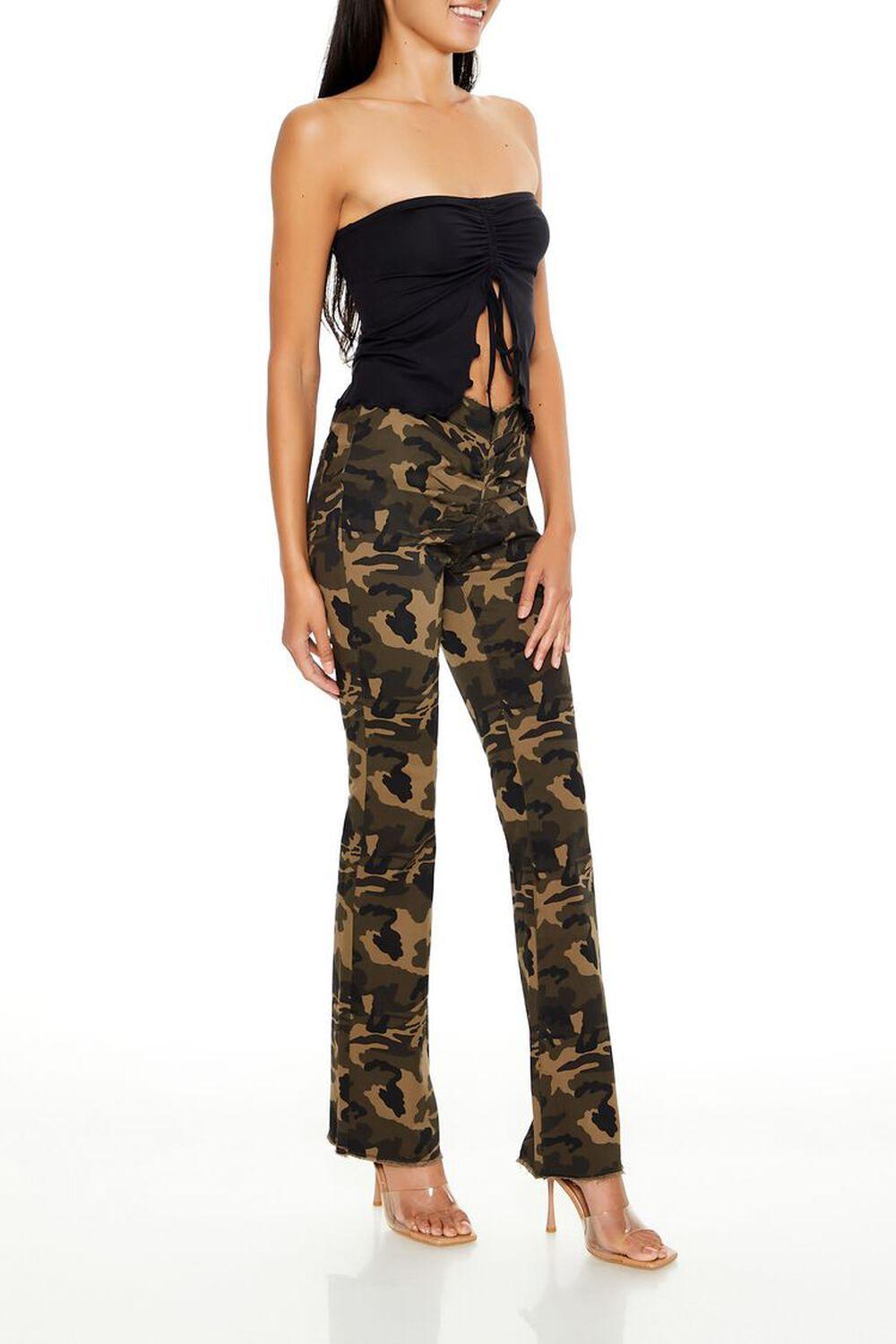 Ruched Camo Print Flare Pants | Forever 21 Product Image