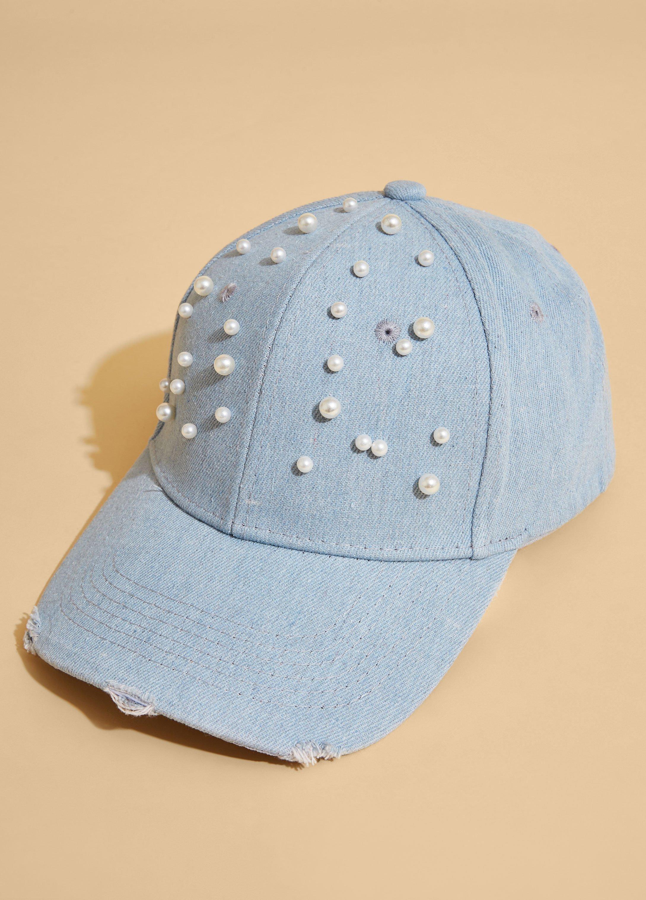 Faux Pearl Denim Baseball Hat Product Image