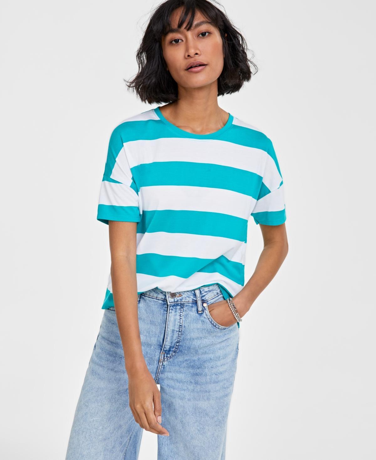 Women's Rugby Stripe Drop-Shoulder T-Shirt, Created for Macy's Product Image