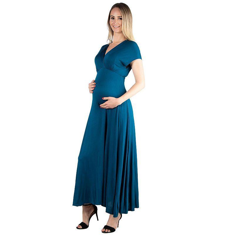 Maternity 24Seven Comfort Apparel Cap Sleeve V-Neck Maxi Dress, Womens Product Image