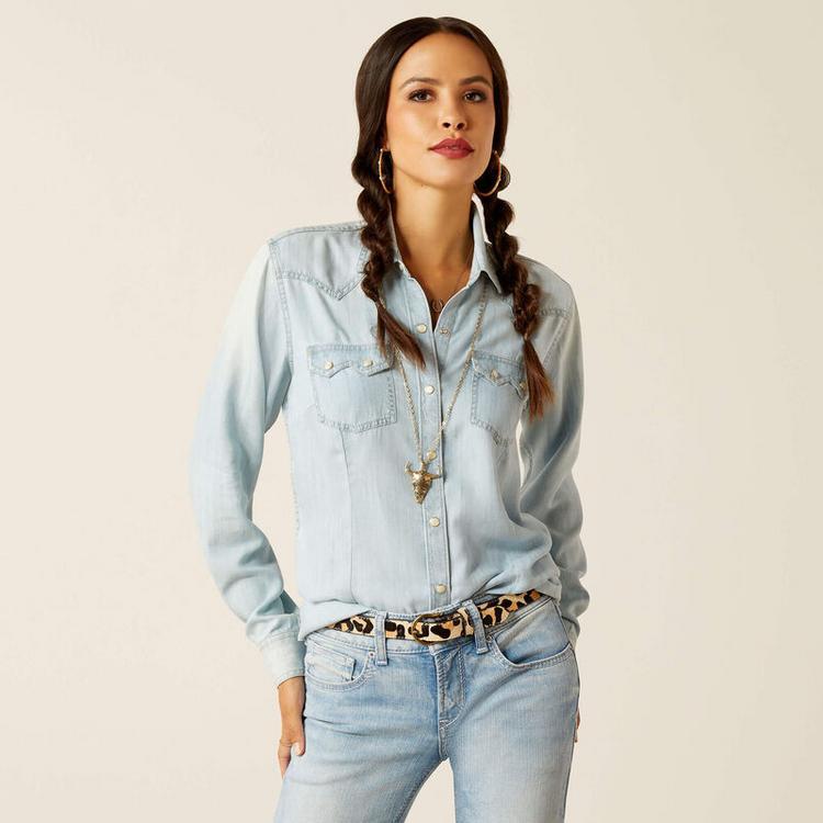 Ariat® Ladies' L/S Bleached Chambray Blues Snap Shirt Product Image