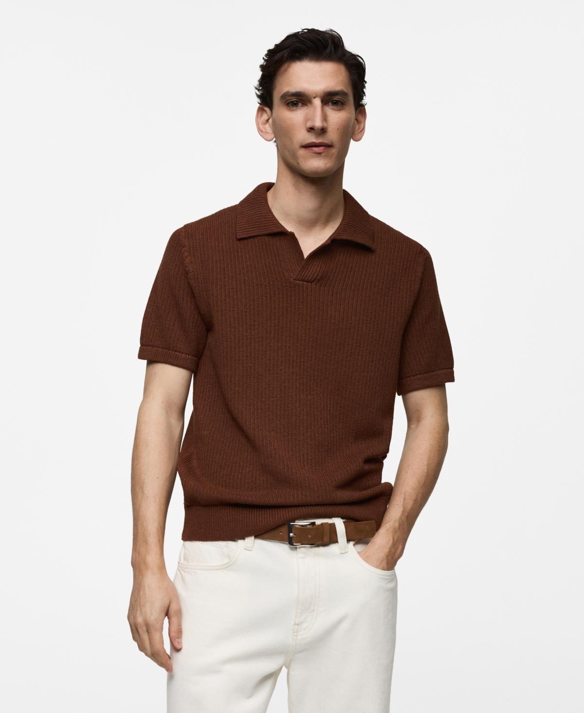 Mango Mens Ribbed Knit Polo Shirt Product Image