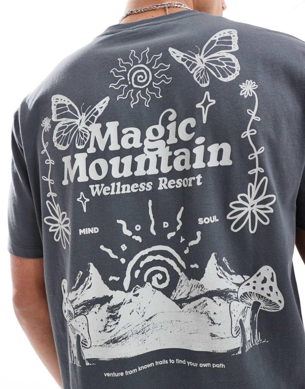 ASOS DESIGN relaxed t-shirt with mountain scene back print in charcoal Product Image