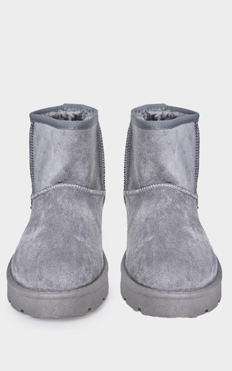 Grey Faux Suede Cleated Ankle Boots Product Image