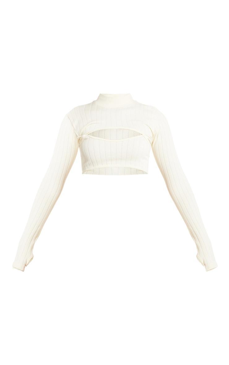 Off White Wide Snatched Rib High Neck Bind Detail Crop Top Product Image