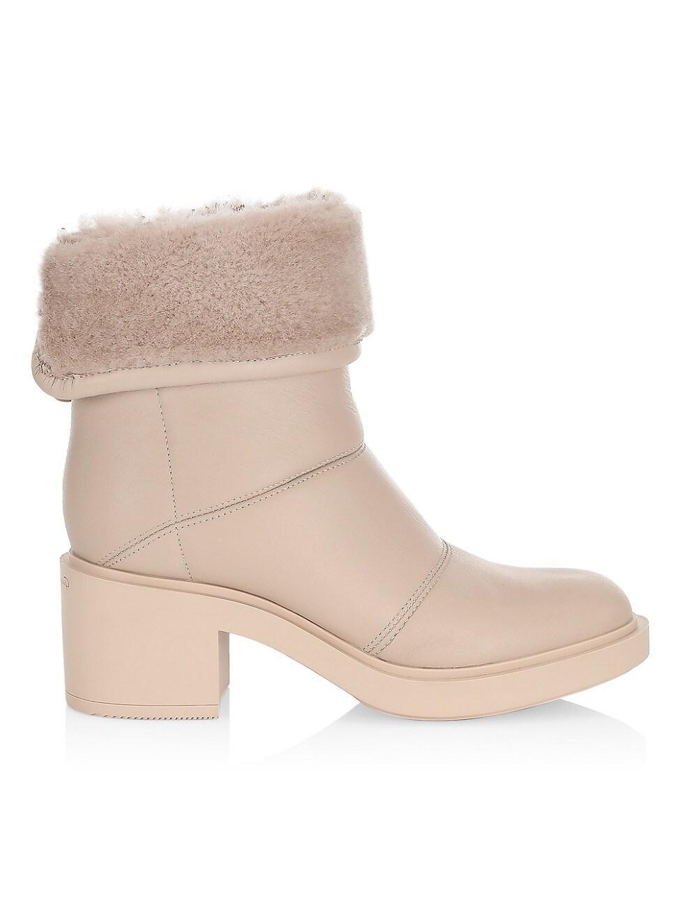 Womens Shearling-Trim Leather Ankle Boots product image