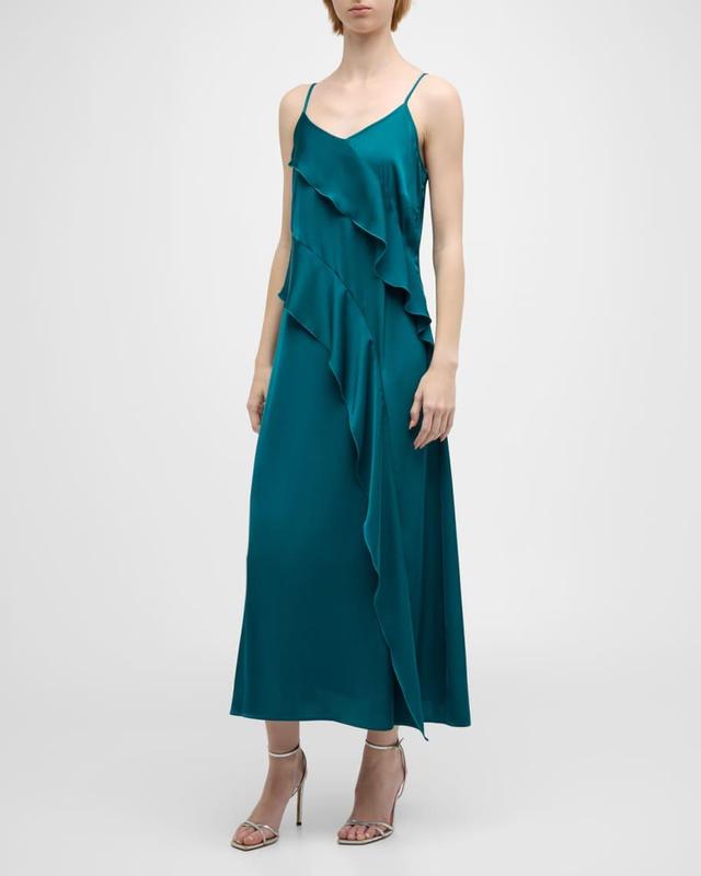 Ruffle Charmeuse Crepe De Chine Maxi Dress Product Image