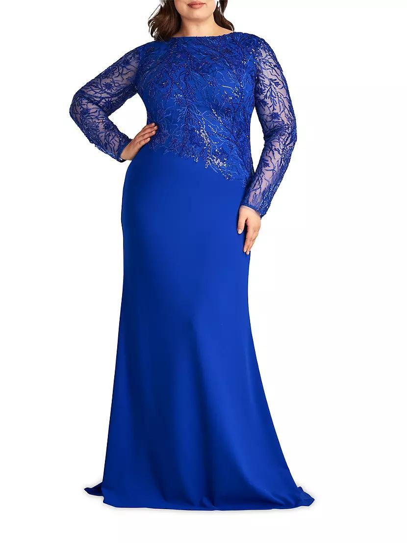 Plus Asymmetric Lace Long-Sleeve Gown Product Image