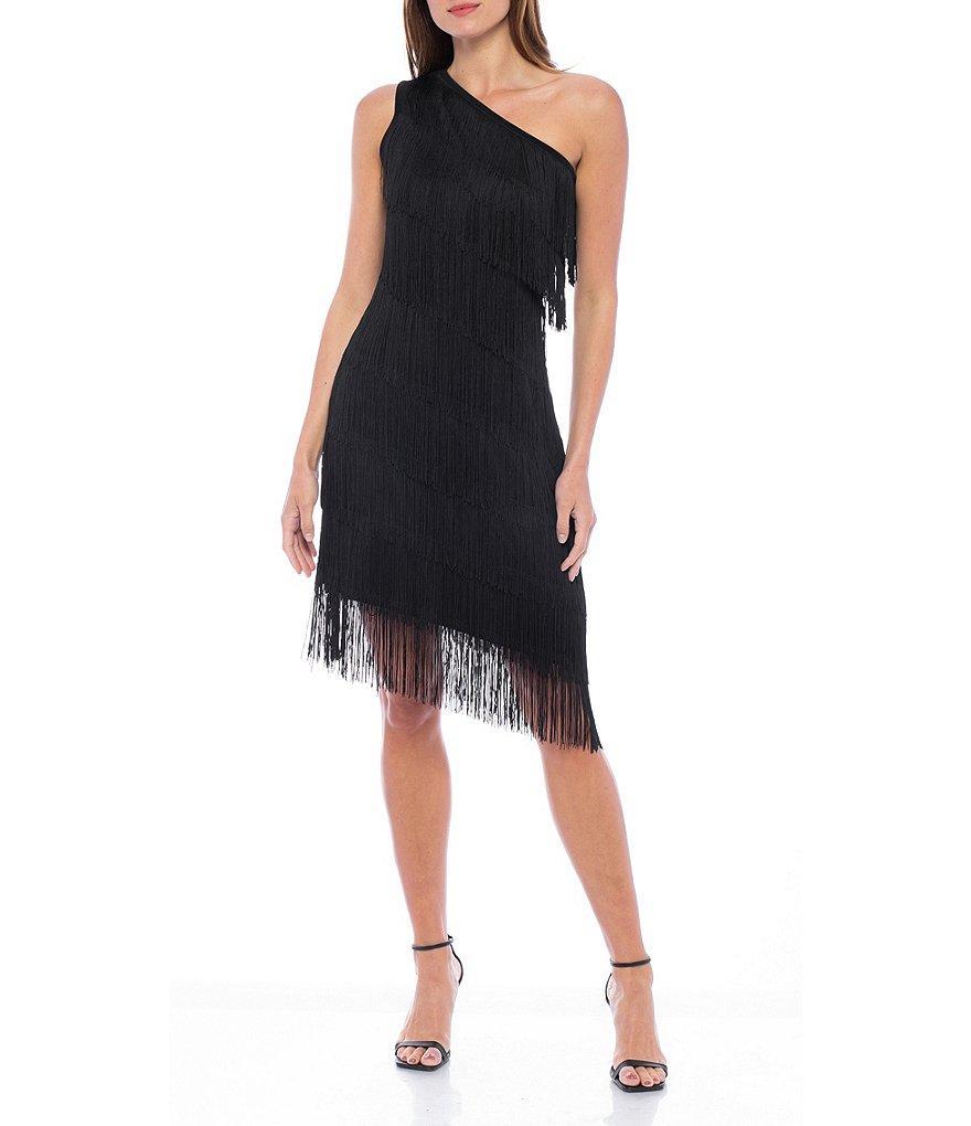 Marina Sleeveless One Shoulder Fringe Tier Dress Product Image