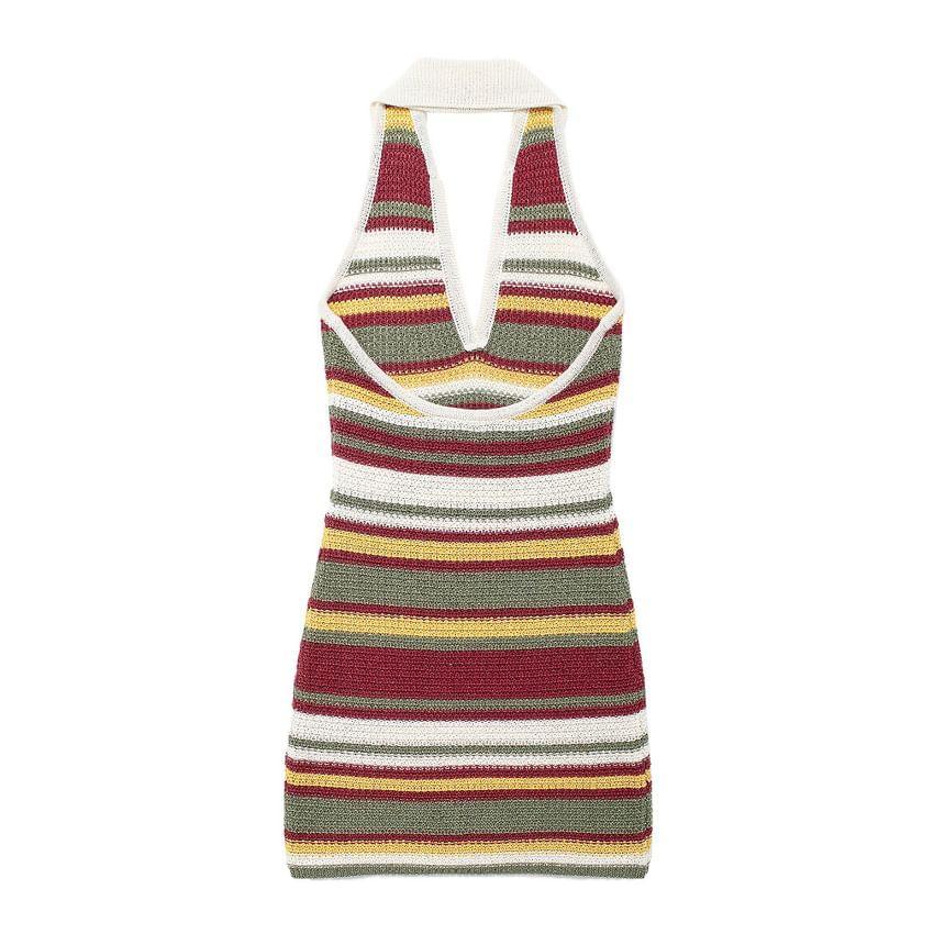 Halter Striped Mini Bodycon Knit Dress Product Image