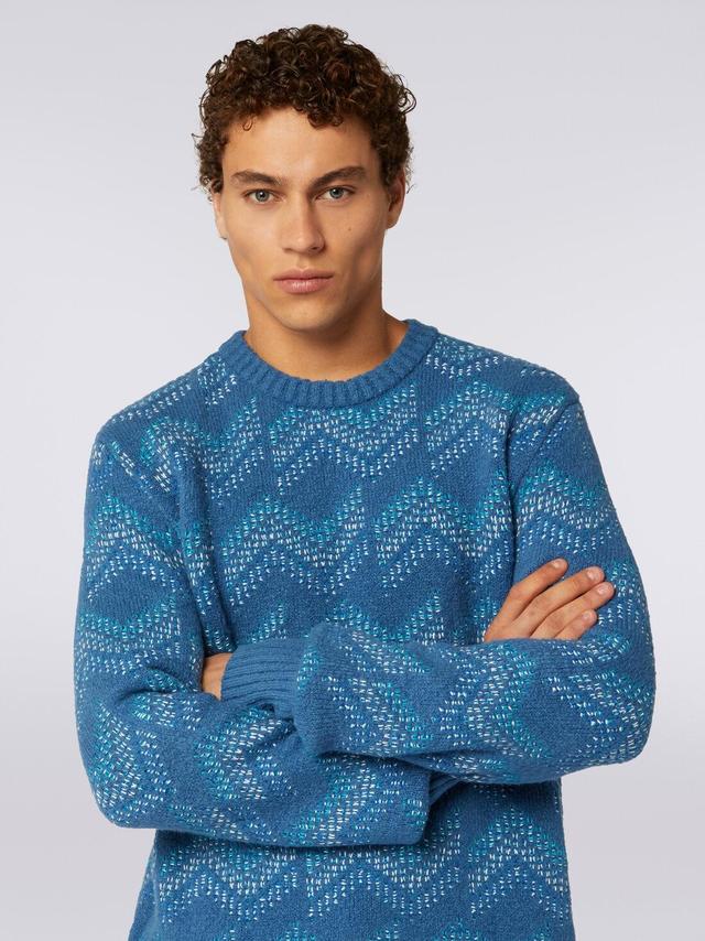 Cotton blend crew-neck sweater with zigzag pattern White & Navy Blue | Missoni Product Image