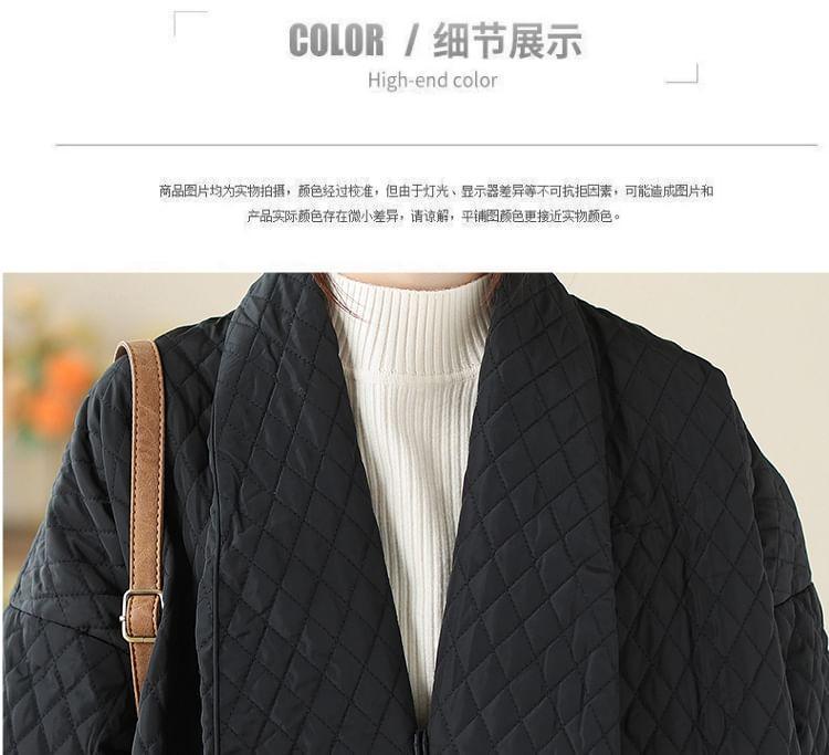 Plain Quilted Button-Up Long Coat Product Image