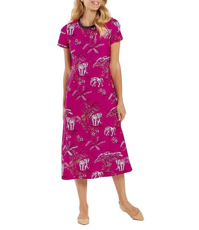 Jude Connally Alexandra Elephant Safari Print Jude Cloth Stretch Knit Crew Neck Short Sleeve A-Line Midi T-Shirt Dress Product Image