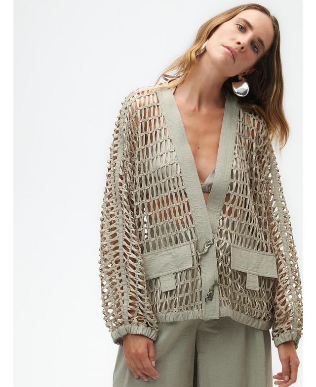 Womens Trimmed Jacket - Beige Product Image