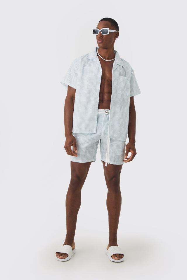 Revere Collar Boxy Shirt And Short Set In White | boohooMAN USA Product Image