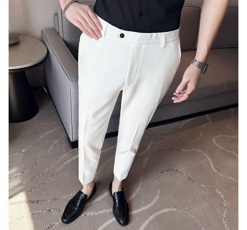 Plain Cropped Tapered Dress Pants Product Image