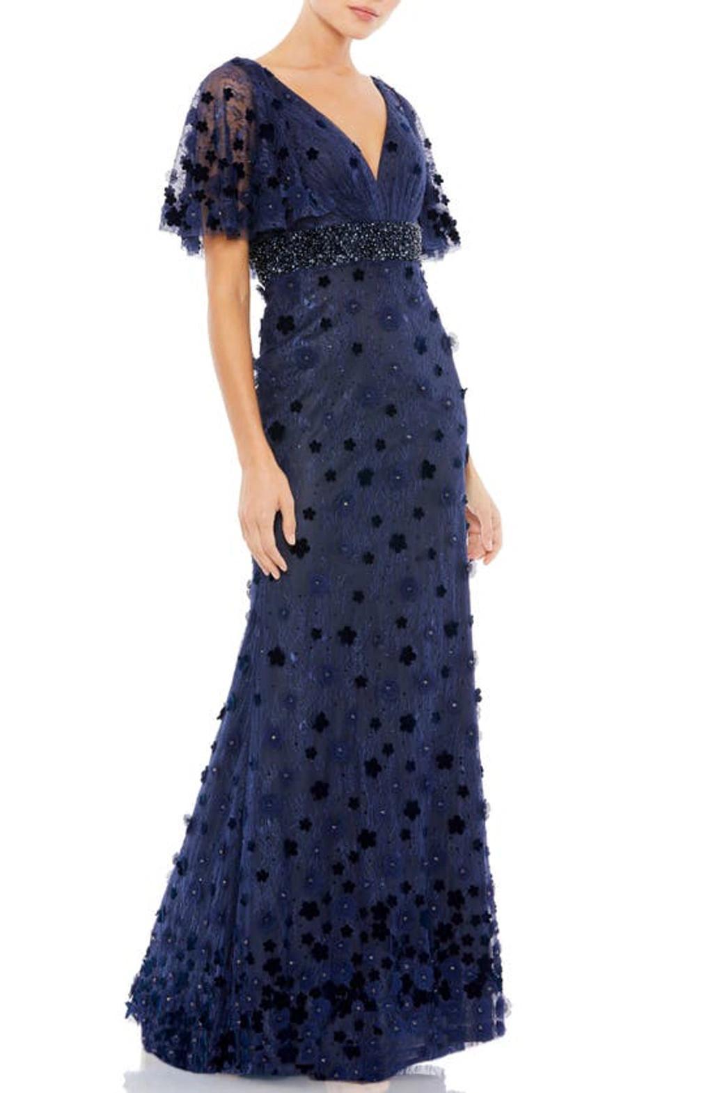 Womens Floral Embellished V-Neck Gown Product Image