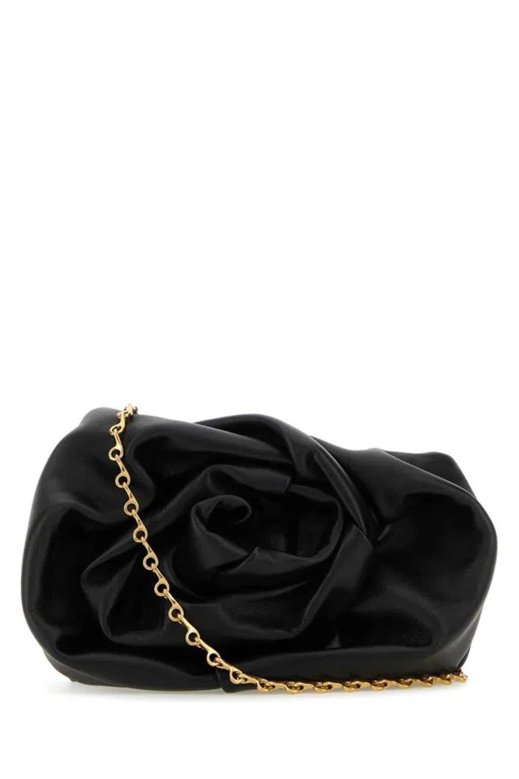 BURBERRY Mini Leather Rose Clutch In Black Product Image