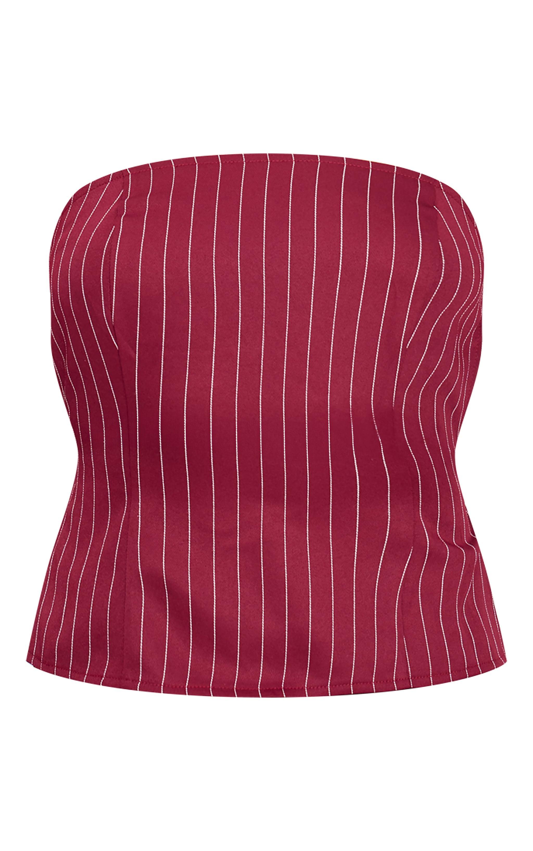 Burgundy Pinstripe Backless Belt Long Top Product Image