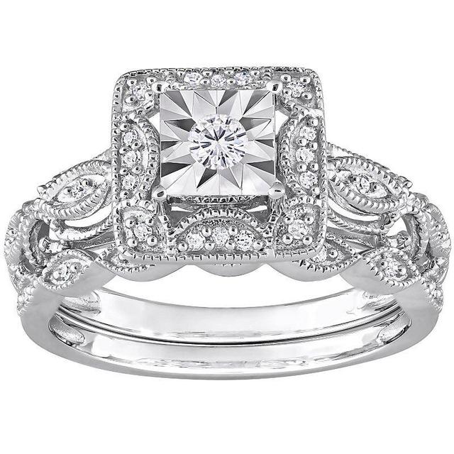 Stella Grace Sterling Silver 1/5 Carat T.W. Diamond Square Halo Engagement Ring Set, Womens White Product Image