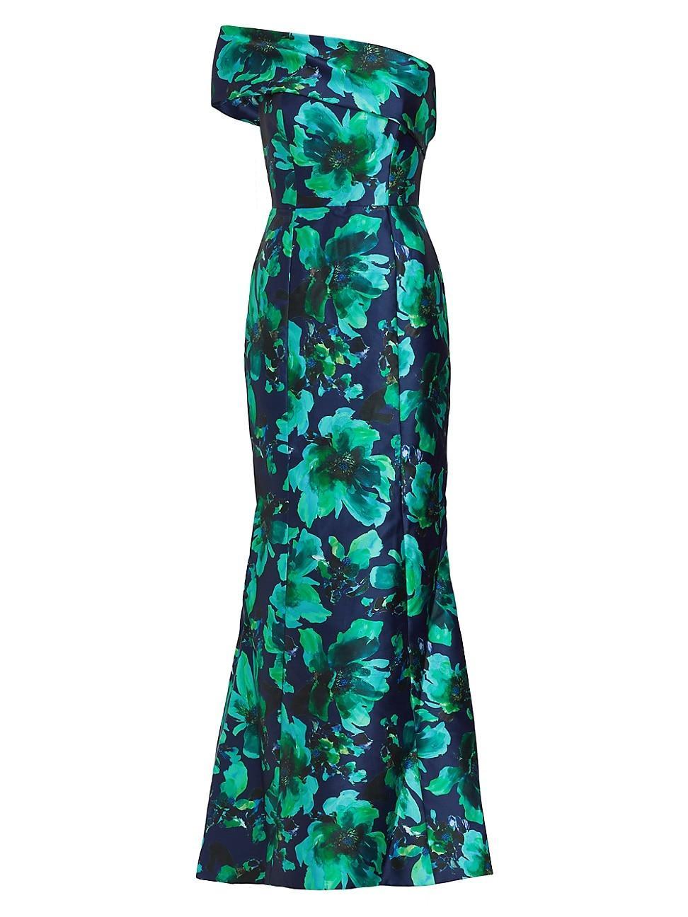 Womens Floral Satin Trumpet Gown Product Image