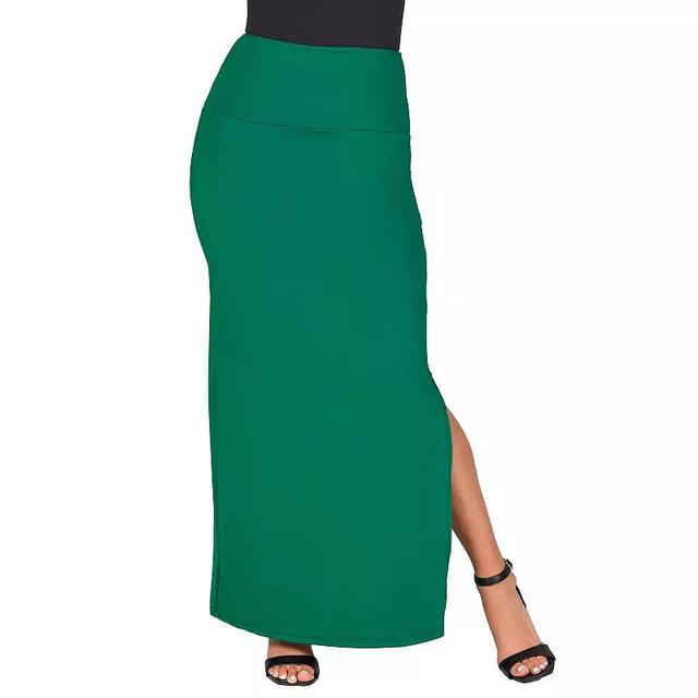 Womens 24Seven Comfort Apparel Versatile Side Slit Elastic Waist Maxi Skirt Blue Product Image