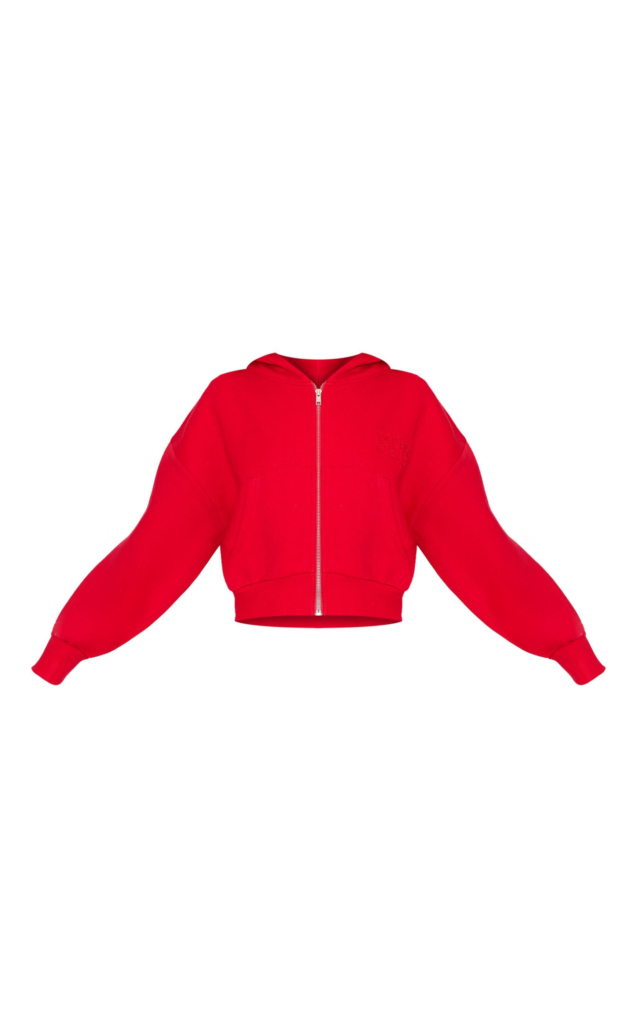 PRETTYLITTLETHING Red Borg Graphic Zip Up Hoodie Product Image